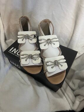 INC International Concepts White Bow & Crystal Embellished Sandals